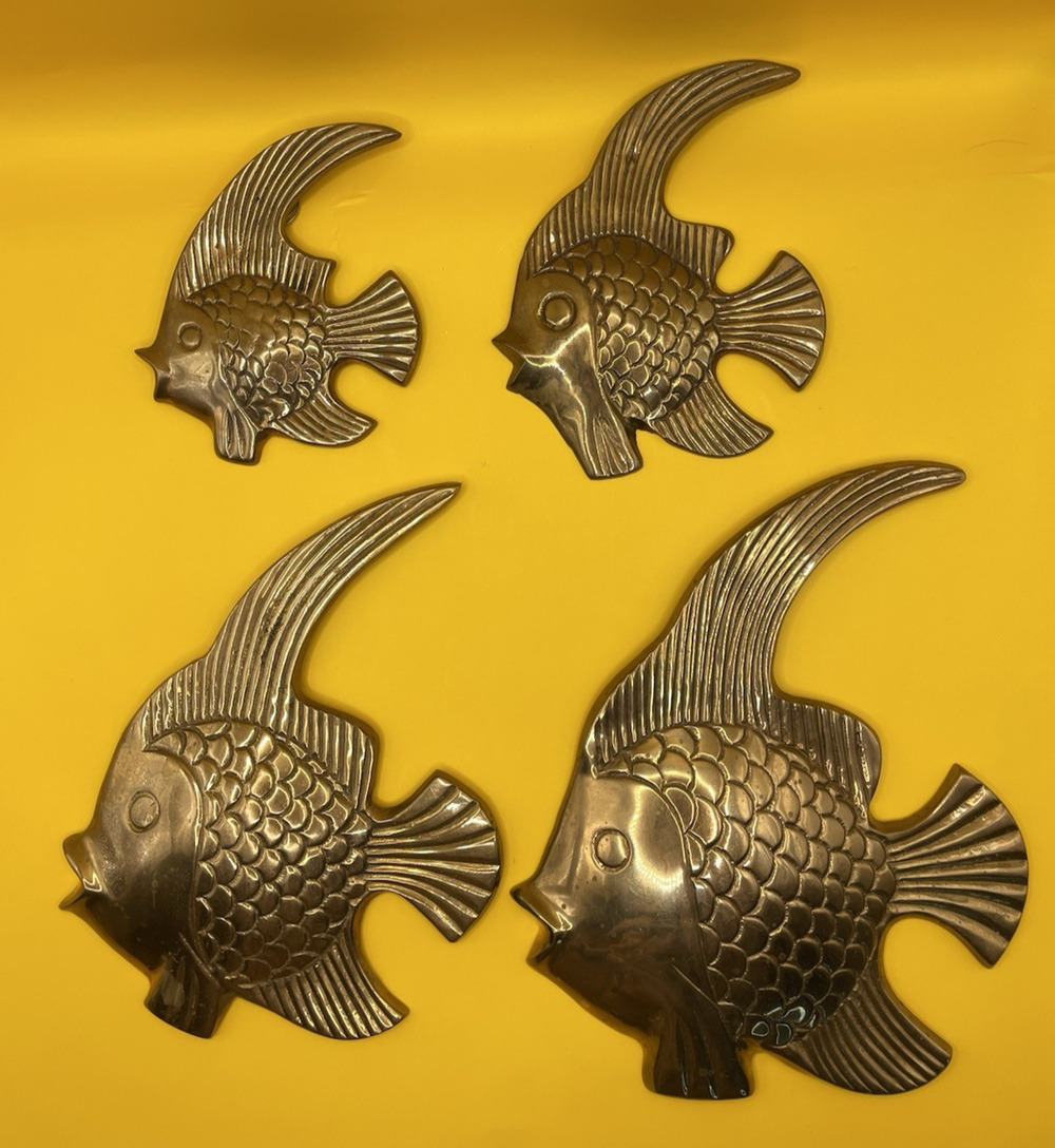 Vintage Nautical Wall Decor - Set of 4 Brass Fish -Made in India